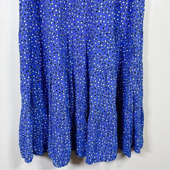 Zara Polka Dot Midi Long Sleeve Blue Tier  Dress - Picture 7 of 13